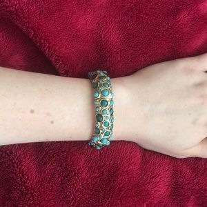 Gold Bracelet with Teal and Green Gems